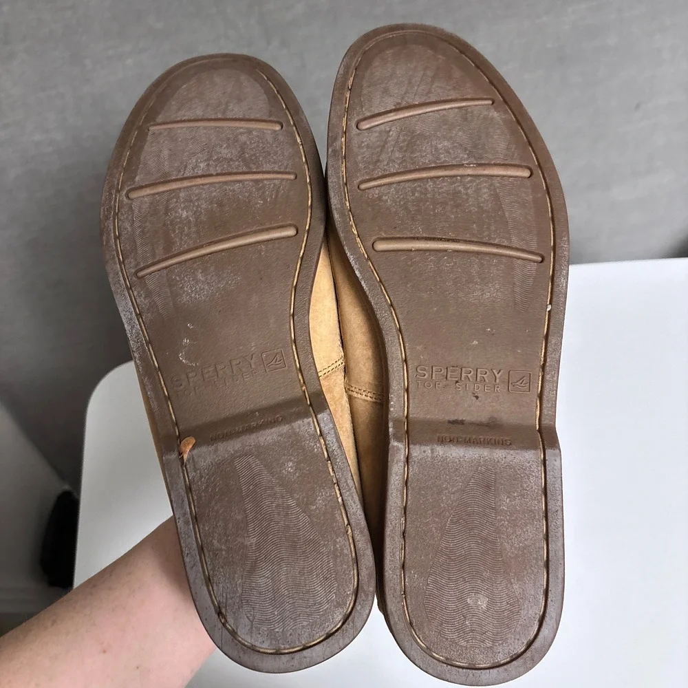 Sperry Boat Shoes 13M Tan Leather Moccasin Toe Casual Preppy Non Marking Classic